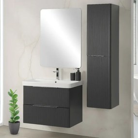Mobile bagno sospeso 80cm antracite cannettato con cassetti, specchio e lavabo Mia