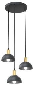 Lampadario 3 Luci Idunn Base Tonda In Acciaio Nero E Oro Diffusori A Cupola