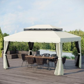Gazebo da Giardino 3x4 m con Zanzariere e Doppio Tetto  Klaus Bianco Crema...