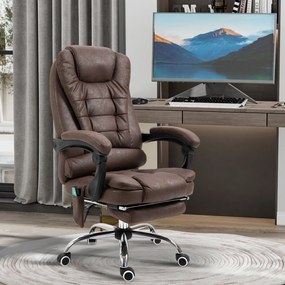 Poltrona da Ufficio 65x70x111-119 cm con Telecomando e 6 Punti di Massaggio in Microfibra Marrone...