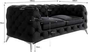 Divano nero con rivestimento in velluto 185 cm Chelsea – Ropez