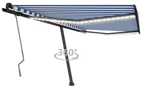 Tenda da Sole Retrattile Manuale con LED 450x350 cm Blu Bianco