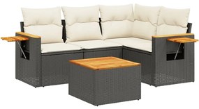 Set divani da giardino 5 pz con cuscini in polyrattan nero