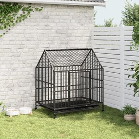 Gabbia per cani con ruote nera in acciaio zincato