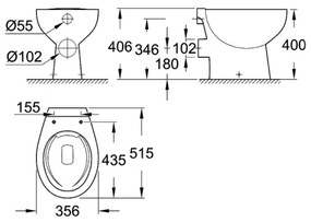 GROHE 39430000 - WC a pavimento BAU CERAMIC 515 x 356 x 406 mm ceramica/bianco