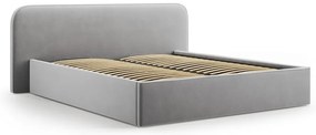 Letto matrimoniale imbottito grigio chiaro con contenitore e rete inclusi 200x200 cm Elizabeth – Micadoni