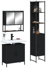 Set Mobili Da Bagno 3 Pz Nero İn Legno Multistrato /
