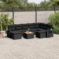 Set Divani da Giardino 10pz con Cuscini in Polyrattan Nero 3224844