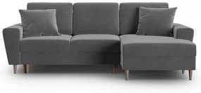 Divano angolare grigio chiaro allungabile e con contenitore (con penisola a destra/con chaise lounge) con rivestimento in velluto Kyoto – Cosmopolitan Design