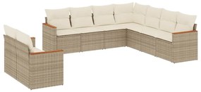 Set Divano da Giardino 9 pz con Cuscini Beige in Polyrattan