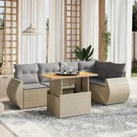 Set Divano da Giardino 6 pz con Cuscini Beige in Polyrattan 3272186