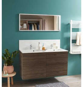 Mobile sottolavabo e lavabo Neo rovere noce L 120 x H 64 x P 48 cm 2 vasche 4 cassetti