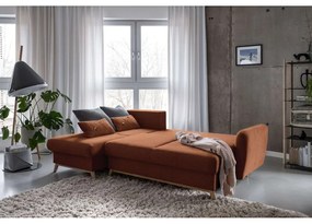 Divano letto angolare arancio mattone, angolo sinistro Scandic Lagom - Miuform