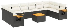 Set Divani da Giardino 11 pz con Cuscini in Polyrattan Nero