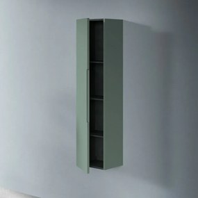 Colonna bagno sospesa H 138 cm verde opaco cannettato con ripiani Rigo