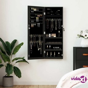 vidaXL Armadio Portagioie con Specchio a Muro Nero 37,5x10x106 cm