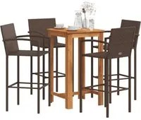 Set Bar Giardino 5pz Marrone Legno Massello Acacia e Polyrattan 3295275