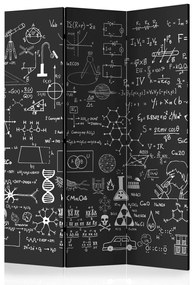 Paravento design Pannello Scientifico (3 parti) - composizione bianco nero, scritte