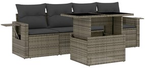 Set divano da giardino 5 pz con cuscini grigio in polyrattan