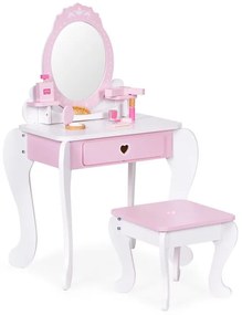 Tavolino cosmetico per bambini con specchio, sedia e accessori