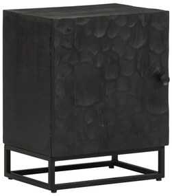 Comodino Nero 40x30x50 Cm İn Legno Massello Di Mango E Ferro /