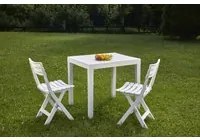 Salottino da esterno Ortisei, Set da giardino con 1 tavolo rettangolare e 2 sedie pieghevoli, Set da Pic Nic, 100% Made in Italy, Bianco