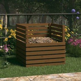 Compostiera Marrone Ambra 80x80x78 Cm İn Legno Massello Di Pino /