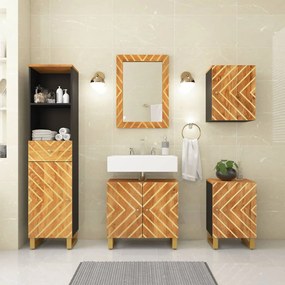 Set Mobili Da Bagno 5pz Marrone E Nero Legno Massello Di Mango /