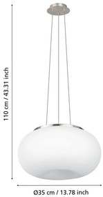 Lampadario bianco/argentato con paralume in vetro ø 37,5 cm OPTICA – EGLO