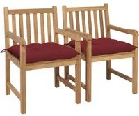 Sedie da Giardino 2 pz con Cuscini Rosso Vino in Massello Teak 3062754