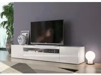 Mobile da soggiorno Porta TV, Made in Italy, Supporto per TV da salotto a 3 ante e ripiani, cm 200x40h37, Bianco lucido