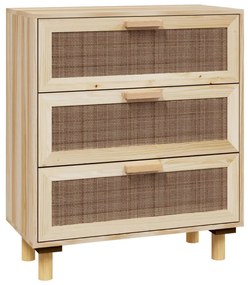 Credenza marrone 60x30x70cm legno massello pino rattan naturale