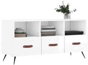 Mobile Porta TV Bianco Lucido 102x36x50 cm in Legno Multistrato