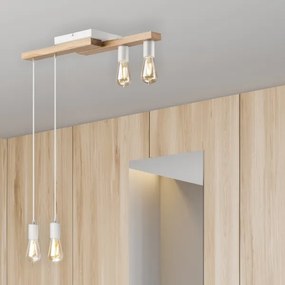 Lampadario a sospensione con filo CORTINA 4xE27/15W/230V bianco/quercia