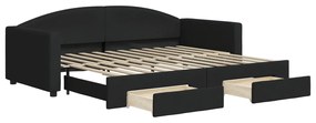 Divano letto estraibile con cassetti nero 90x200 cm in tessuto