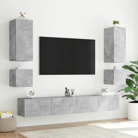 Mobili tv a parete con luci led 2pz grigio cemento 40,5x35x40cm