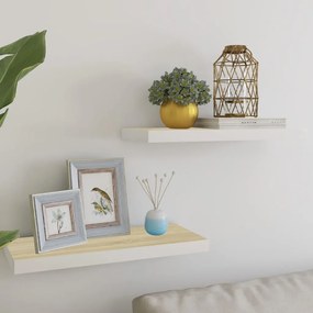 Scaffali A Parete 2 Pz Rovere E Bianco 60x23,5x3,8 Cm İn Mdf /