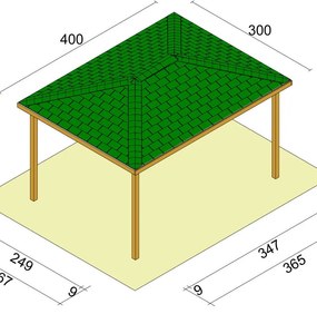 Gazebo Cherry in legno struttura naturale, copertura verde L 300 x P 400 x H 260 cm