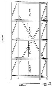 Libreria Industrial 5 Ripiani 64x30x150 Frida Rovere Chiaro