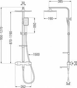 Mexen CQ54 set da vasca-doccia con soffione e rubinetto termostatico, nero/cromo - 779105495-71
