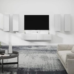 Set di Mobili Porta TV 6 pz Bianco Lucido in Legno Multistrato