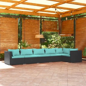 Set Divani da Giardino 6 pz con Cuscini in Polyrattan Nero