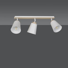 Plafoniera Spot Faretti Orientabili 3 Luci Xiwangmu Acciaio Bianco E Legno Naturale
