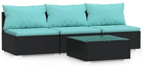 Set divani da giardino 4 pz con cuscini in polyrattan nero