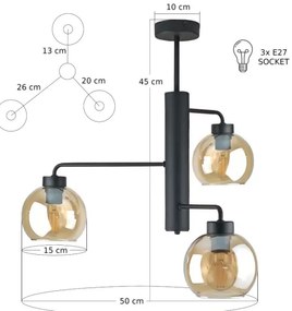 Lampadario a sospensione con supporto rigido FLEX 3xE27/60W/230V nero/fumé beige
