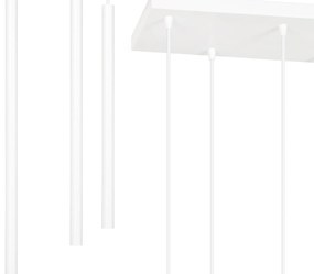 Lampadario 6 Luci Moderno Shu Acciaio Bianco E Paralumi A Cilindri Sottili