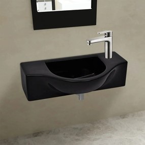 Lavandino Bagno İn Ceramica Nera Con Foro Per Rubinetto /