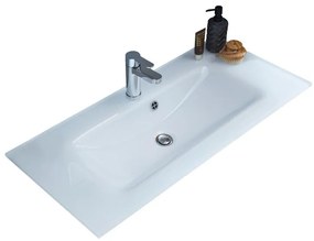 Lavabo integrale rettangolare L 81 x H 1.5 x P 46 cm in vetro bianco