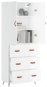 Credenza Bianco Lucido 69,5x34x180 cm in Legno Multistrato