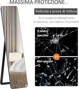 Specchio da Terra e da Parete 37x43x156 cm con Struttura in Legno e Supporto Pieghevole Nero...